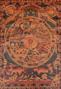 Hand-Painted Buddha Mandala Tibetan Thangka Art on Canvas, 26 x 38 Inches