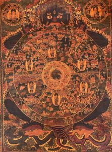 Hand-Painted Bhavachakra, Wheel of Life, Tibetan Thangka Art on Canvas 20 x 26 Inches