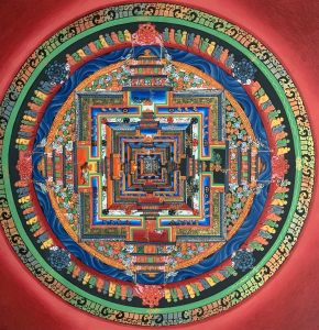 Hand-Painted Kalachakra Mandala Tibetan Thangka Art on Canvas 12 x 12 Inches