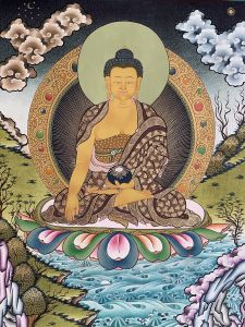 Hand-Painted Shakyamuni Buddha Gold Thangka Painting Fine Art on Canvas, 16 x 22 Inches