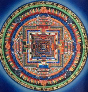 Hand-Painted Kalachakra Mandala Tibetan Thangka, Art on Canvas, 13 x 13 Inches