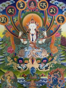 Hand-Painted Avalokiteshwora Lokeshwora Tibetan Gold Thangka Finest Art on Canvas 15 x 20 Inches