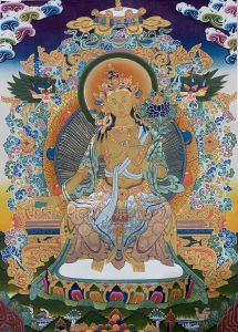 Hand-Painted Maitreya Buddha Gold Thangka Finest Art on Canvas 15 x 20 Inches