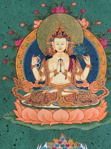 Hand-Painted Avalokiteswora Chyangras Tibetan Thangka Finest Art 17 x 22 Inches