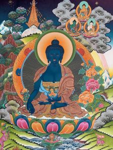Hand-Painted Medicine Buddha Tibetan Thangka Art on Canvas Finest Gold Painting 15 x 20 inches