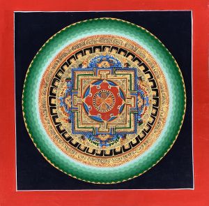 Hand-painted  Mantra Mandala Tibetan Thangka Painting, Art on Canvas, 12 x 12 Inches