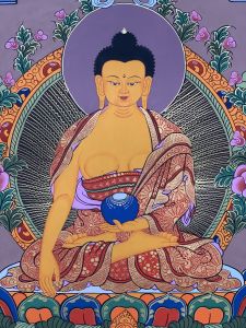 Hand-Painted Shakyamuni Buddha Tibetan Thangka Art 13 x 17 Inches