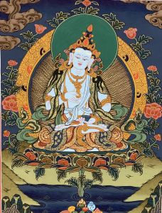Hand-Painted Vajrasattva Tibetan Thangka Art, Painting on Canvas, 13 x 17 Inches