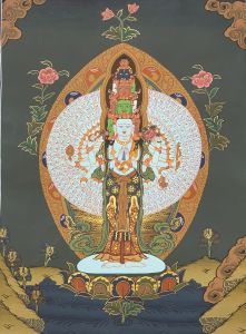 Hand-Painted 8 Armed Lokeswor Tibetan Thangka, Art on Canvas 13 x 17 Inches
