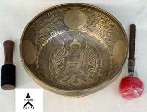 Large hand-carved Buddha Bowl, Tibetan Singing Bowl, Deep Vibrating sound for Meditation and Sound Therapy 12 inch (30 cm)