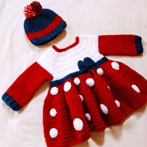 Woolen Baby Frock with Hat