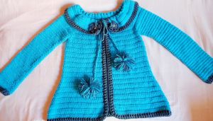 A Blue-Colored Woolen Cardigan for Small Girls