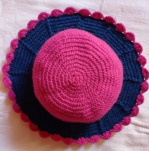 Crochet Summer Hat with Pink & Blue