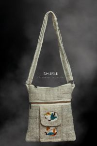 Hemp Bag with hand-made embroidery (Side-Bag) 