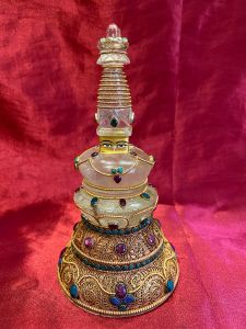 Crystal Stupa with Gold Plated Copper Metal Work & Stone Setting