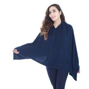 New 3 Style Solid Button Pashmina Poncho-navy