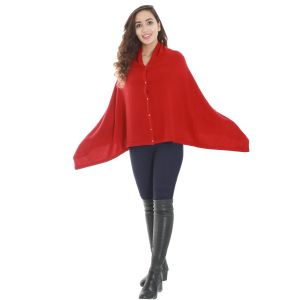 New 3 Style Solid Button Pashmina Poncho - Red