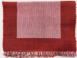 100% Pure Cotton Linen Dining Mats 17" x 12" ( Red & White) 