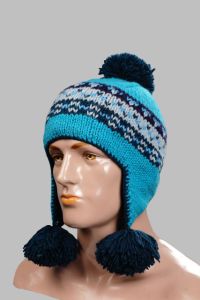 Hand-Knitted 100% Woolen Outside & Polyester Inside Multi-Colored Ear Flap