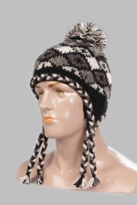 Hand-Knitted 100% Woolen Outside & Polyester Inside Multi-Colored Ear Flap