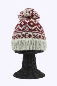 100% Woolen Outside and Polyester Inside Stretchable Soft & Warm Multi-Colored Patterned Beanie Hat