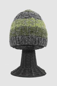 100% Woolen Outside and Polyester Inside Stretchable Soft & Warm Gray Colored Patterned Beanie Hat