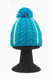 100% Woolen Outside and Polyester Inside Stretchable Soft & Warm Sky Blue Colored White Lining Beanie Hat