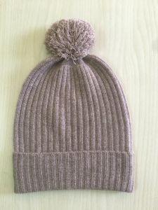 Pure  Cashmere Ribbed  Cap with pom pom  Hand  made in Nepal 