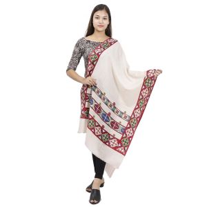 White and Maroon Tribal Printed Shawl For Women