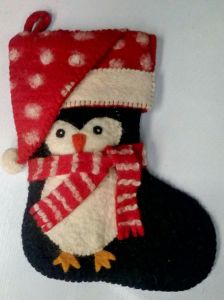 Handmade Christmas Style Woolen Penguin Design Felted Stocking